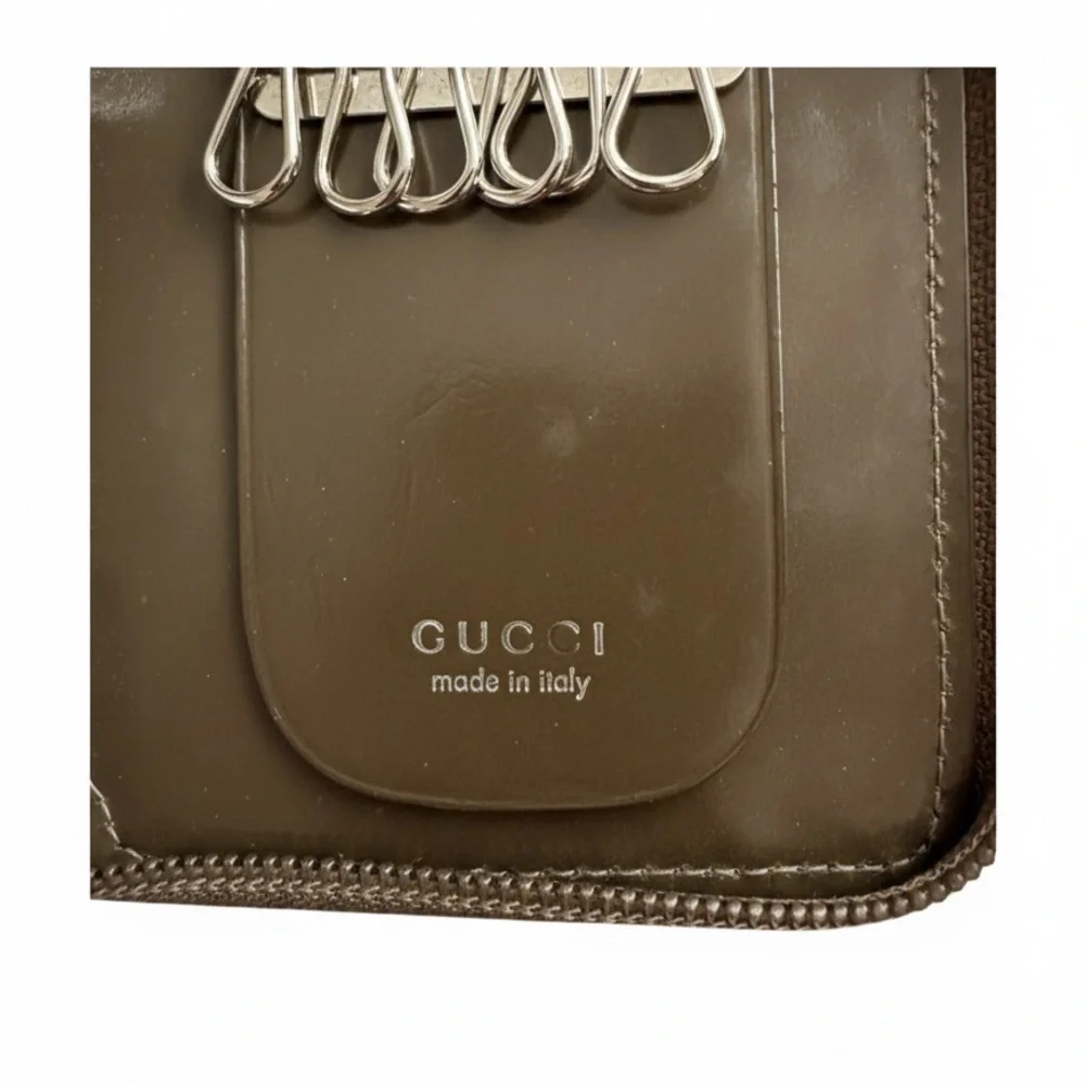 Gucci Khaki Nylon Zippered Wallet with Bamboo